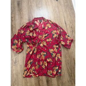 Morgan Taylor Silk Robe Red Yellow Floral Rose Jacquard Kimono Wrap ML 100% Silk